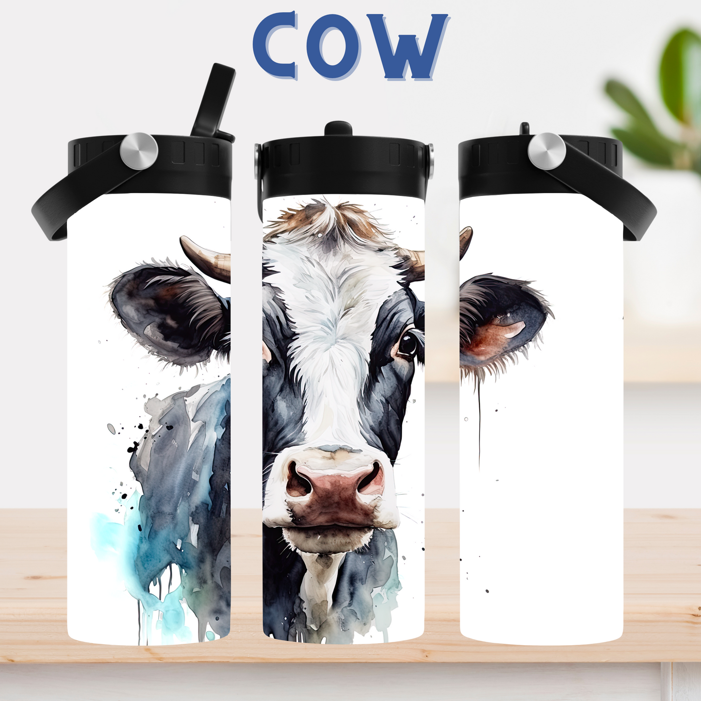 20oz Tumbler - Black Handle Lid -  Watercolour Animals