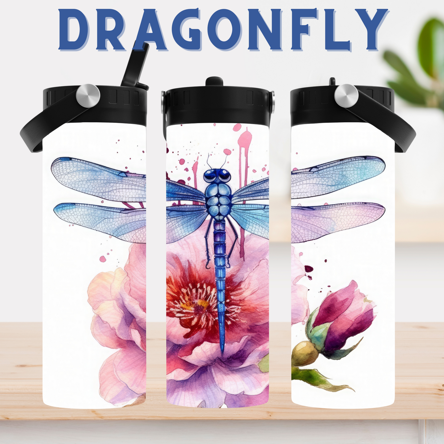 20oz Tumbler - Black Handle Lid -  Watercolour Animals