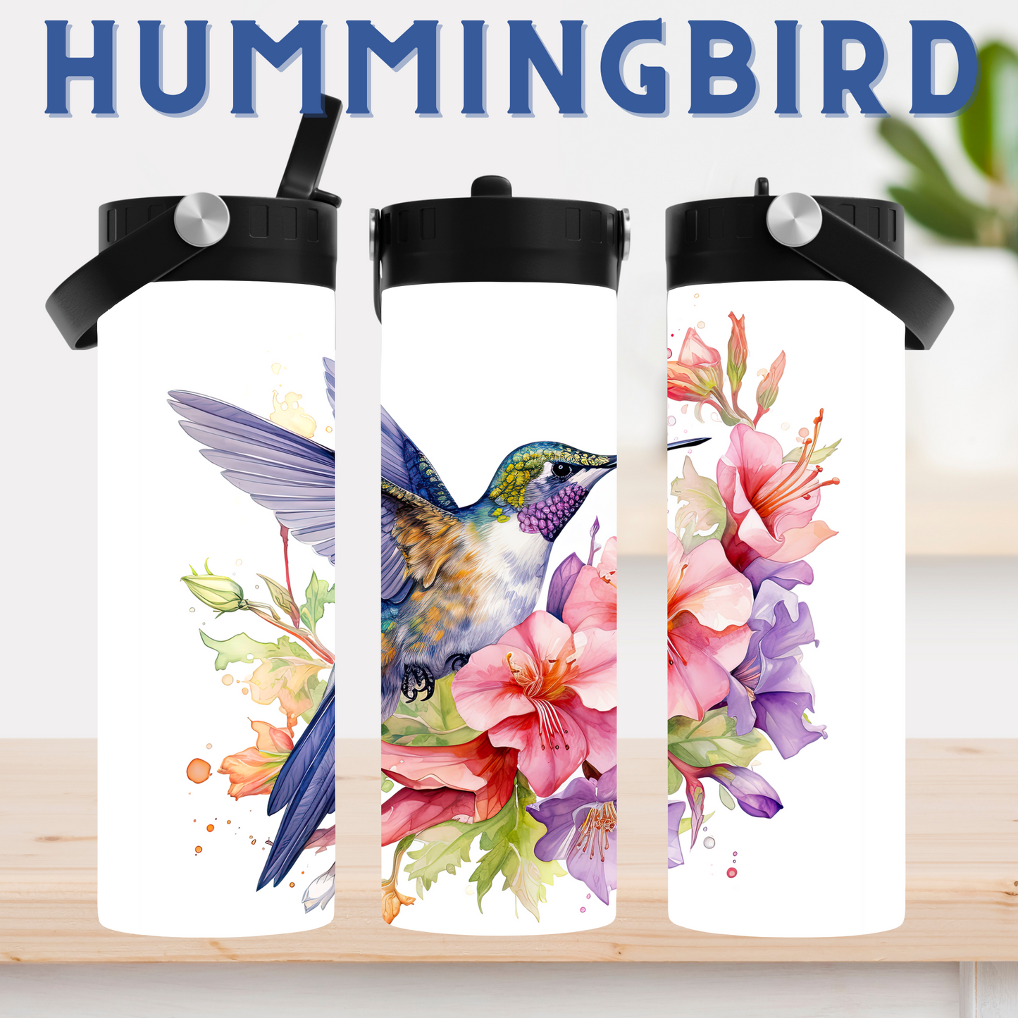 20oz Tumbler - Black Handle Lid -  Watercolour Animals