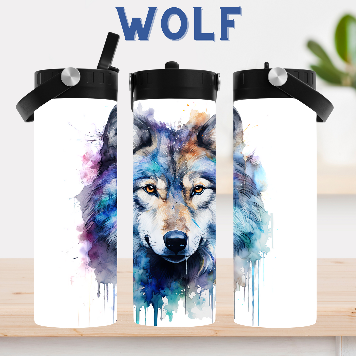 20oz Tumbler - Black Handle Lid -  Watercolour Animals